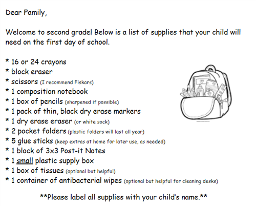 supply list 2019 
